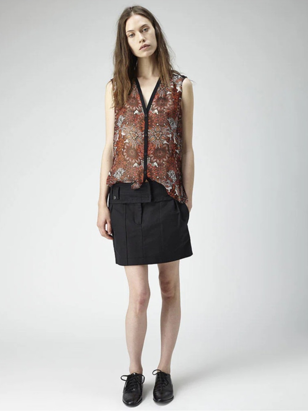 Helmut Lang Mandala Print Viscose Sleeveless Sheer Blouse
